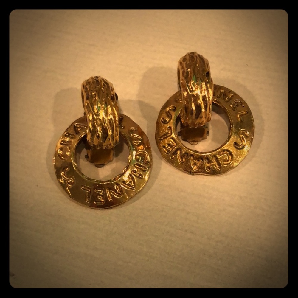 Vintage Chanel logo hoop earrings 2 in 1